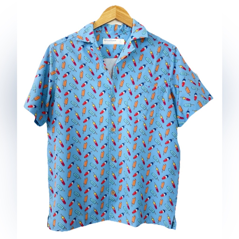 Caribbean Swimwear Men’s S Shirt Ice Cream Popsicle Print Summer Beach Fun
